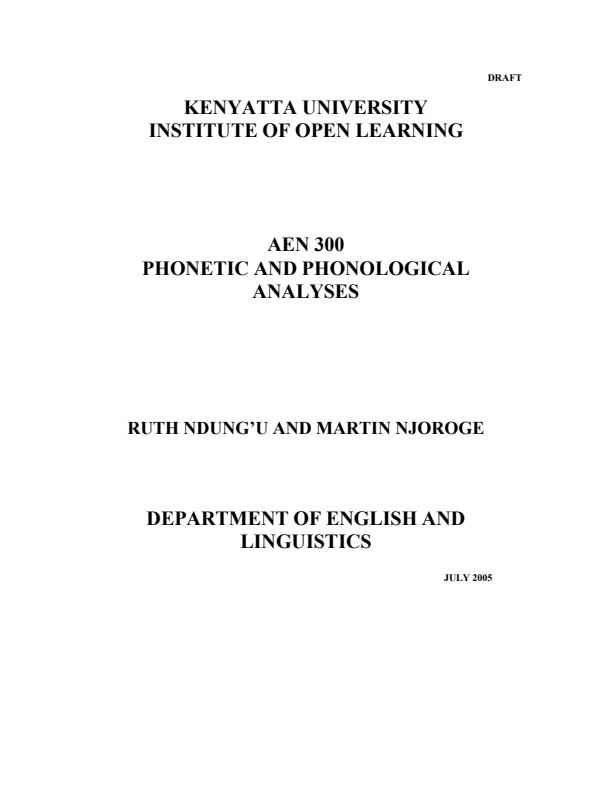 Page 1 – AEN 300: Phonetics and Phonological Analyss Notes – Kenyaplex