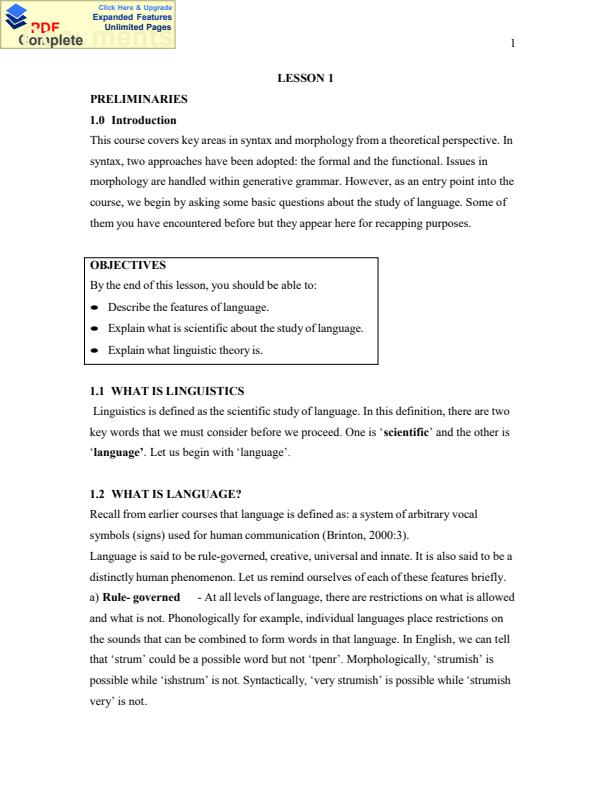 Page 1 – AEN 400: Advanced Theoretical Studies in Grammar Full Summary Notes – Kenyaplex