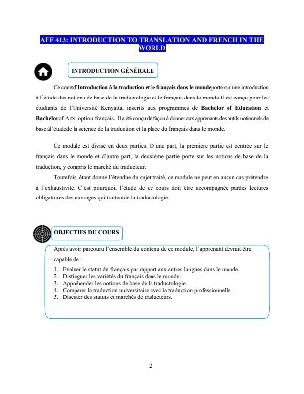 Page 2 – AFF 413: Introduction to Translation and French in the World Notes – Kenyaplex