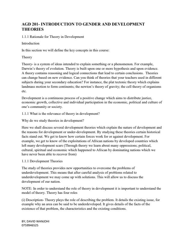 Page 1 – AGD 201: Introduction to Gender and Development Theories Notes – Kenyaplex