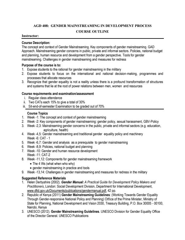 Page 1 – AGD 408: Gender Mainstreaming in Development Process Notes – Kenyaplex