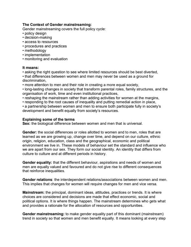 Page 4 – AGD 408: Gender Mainstreaming in Development Process Notes – Kenyaplex