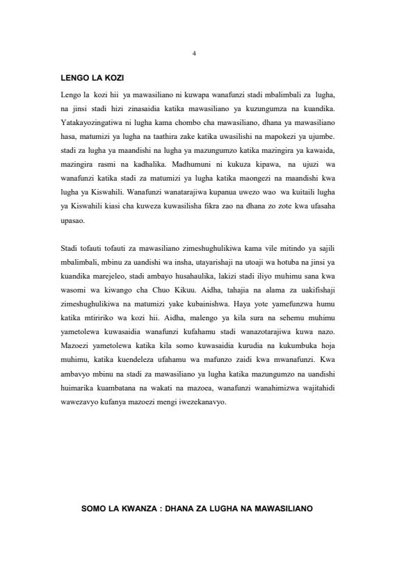 Page 4 – AKS 101: Language Skills in Kiswahili (Stadi Za Lugha Kwa Kiswahili) Notes – Kenyaplex