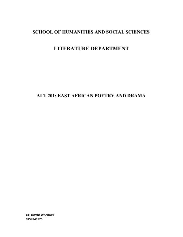 Page 1 – ALT 201: East African Poetry and Drama Notes – Kenyaplex