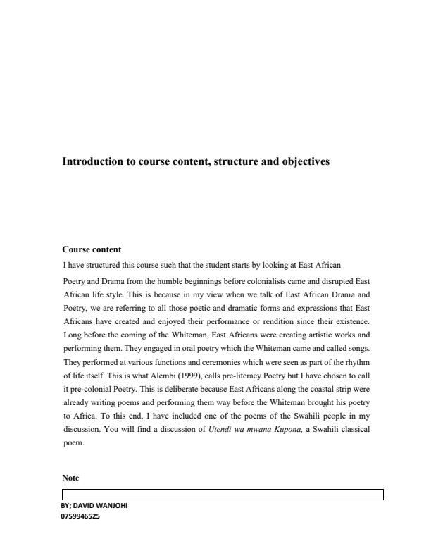 Page 2 – ALT 201: East African Poetry and Drama Notes – Kenyaplex