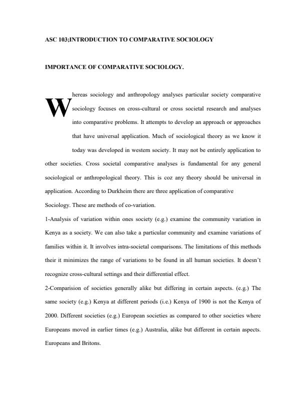 Page 1 – ASC 103: Introduction to Comparative Sociology Notes – Kenyaplex