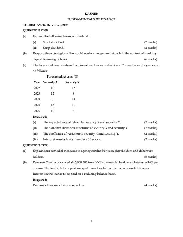 Page 1 – ATD Level 3 Fundamentals of Finance December 2021 Questions and Answers – Kenyaplex