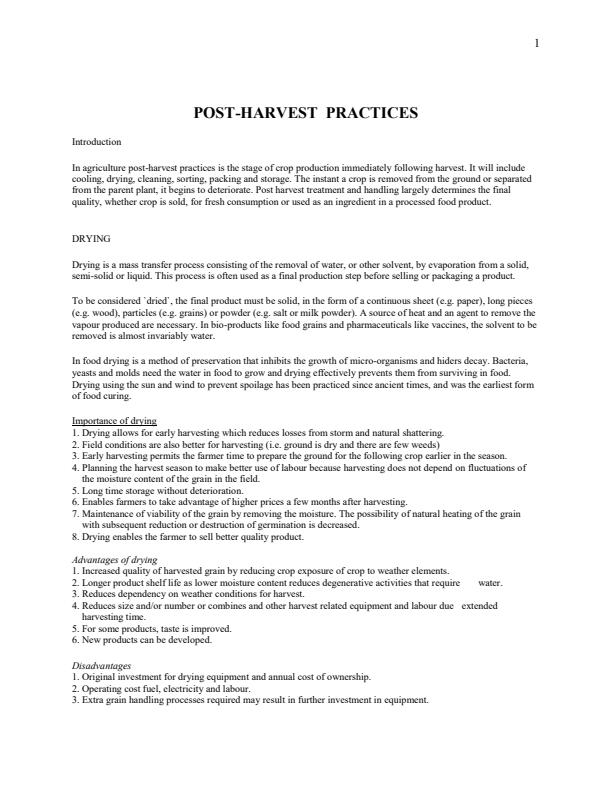 Page 1 – Agricultural Engineering Notes on Post Harvest Practices – Kenyaplex