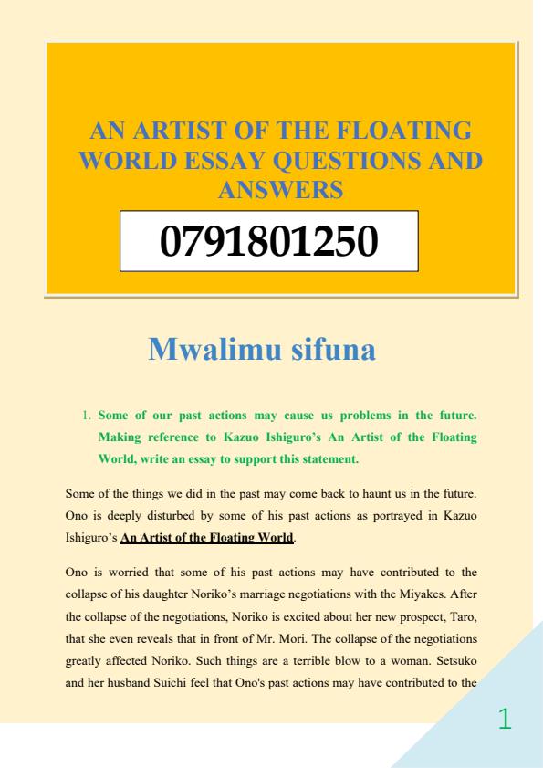 Page 1 – An Artist of the Floating World Essay Questions and Answers. – Kenyaplex