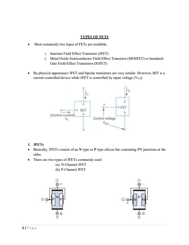 Page 2 – Analogue Electronics: Field Effect Transistors (FETS) Notes – Kenyaplex