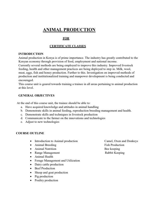 Page 1 – Animal Production Notes For Certificate Classes – Kenyaplex