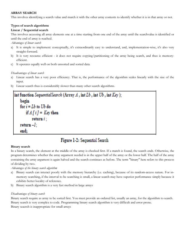 Page 1 – Array Search and Sort Algorithms, 2nd year DICT – Kenyaplex