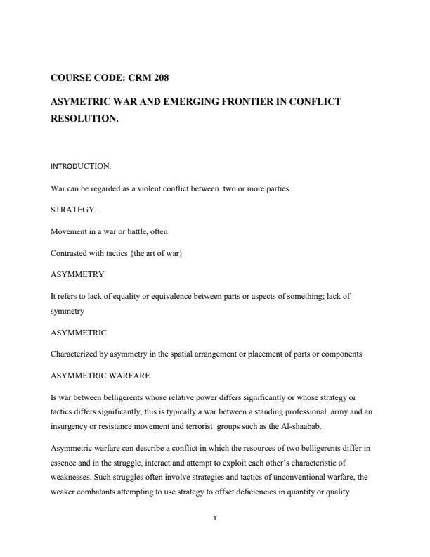 Page 1 – Asymmetric war and emerging frontier in conflict resolution – Kenyaplex
