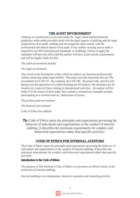 Page 1 – Auditing and Professional Practice Notes – Kenyaplex