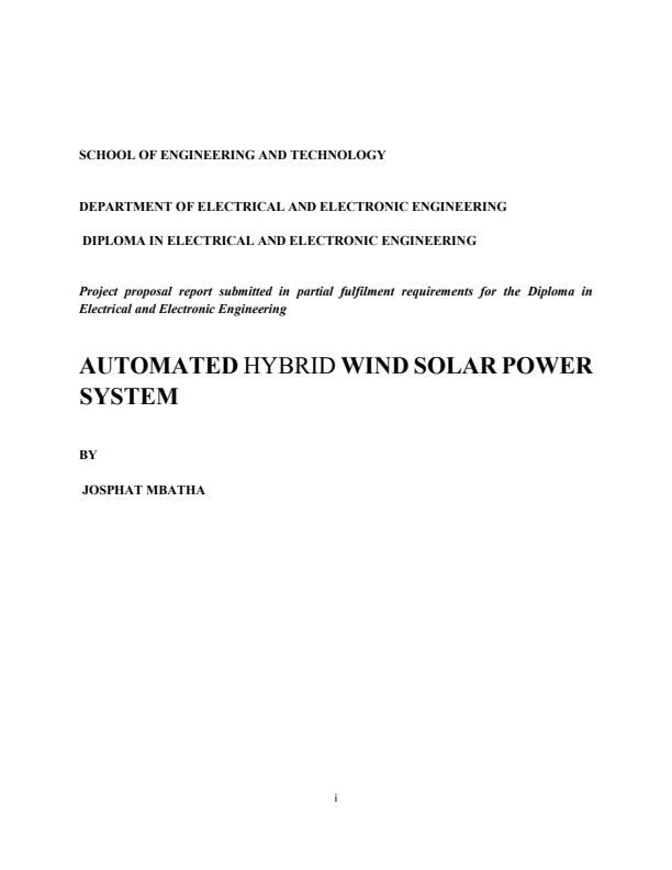 Page 1 – Automated Hybrid Wind-Solar System Project Proposal – Kenyaplex