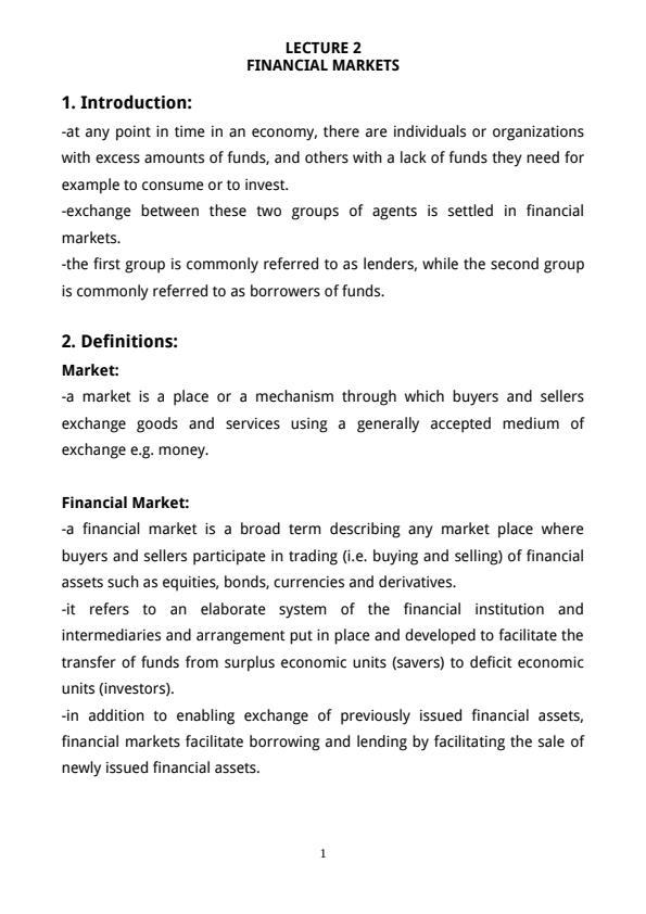 Page 1 – BAC 305: Financial Markets and Institutions Notes – Kenyaplex