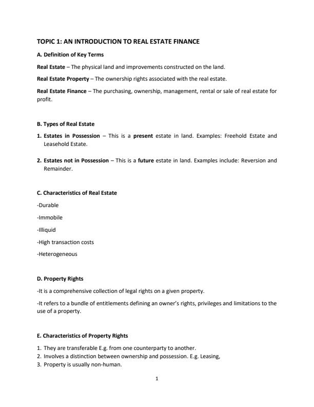 Page 1 – BAC 414: Real Estate Finance Notes – Kenyaplex