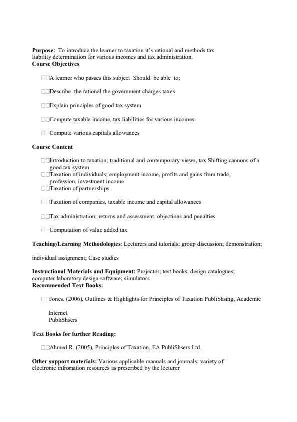 Page 1 – BAF 3204: Principles of Taxation Notes – Kenyaplex