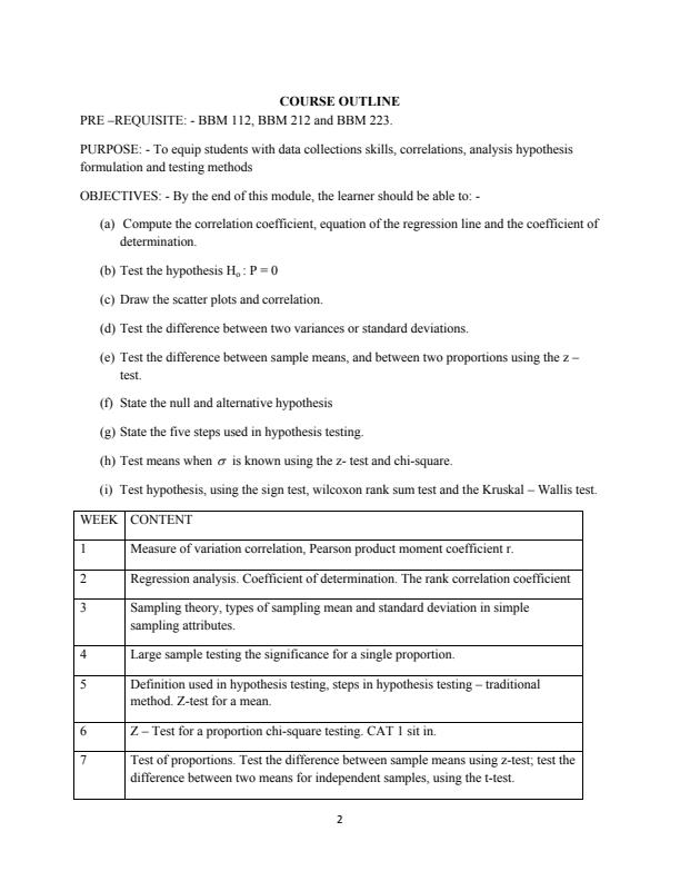 Page 1 – BBM 312: Business Statistics II Notes – Kenyaplex