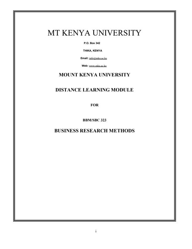 Page 1 – BBM/SBC 323: Business Research Methods Notes – Kenyaplex