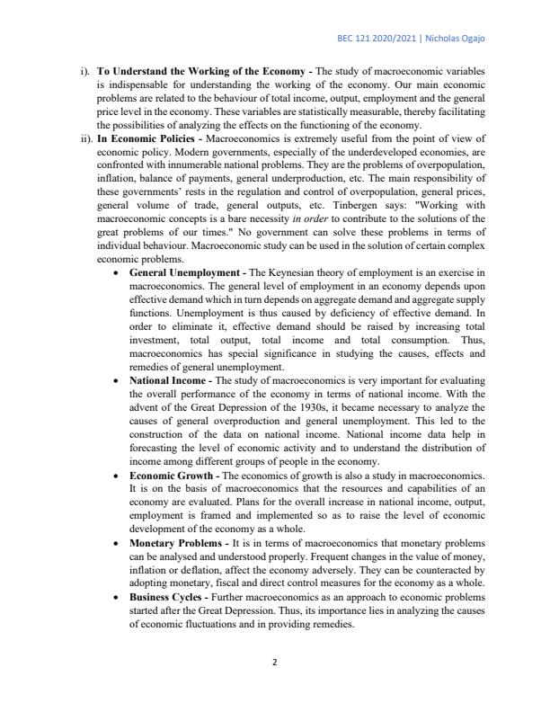 Page 2 – BEC 121: Introduction to Macroeconomics Notes – Kenyaplex