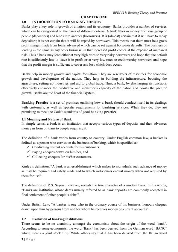 Page 3 – BFIN 311: Banking Theory and Practice Notes – Kenyaplex