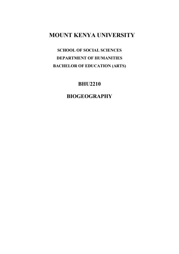 Page 1 – BHU2210: Biogeography Notes – Kenyaplex