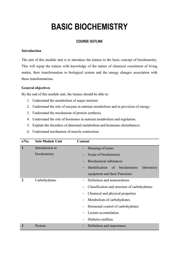 Page 1 – BIOC 3101: Basic Biochemistry Notes – Kenyaplex