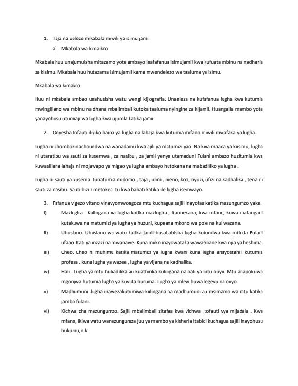 Page 1 – BLA1217: Sociolinguistics in Kiswahili CAT Questions and Answers – Kenyaplex