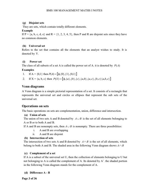 Page 3 – BMS 100: Management Mathematics I Notes – Kenyaplex