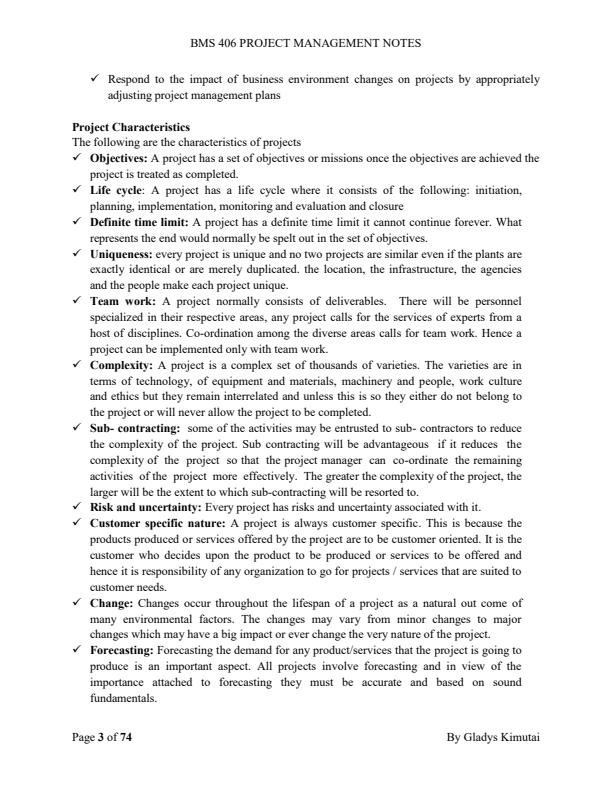 Page 3 – BMS 406 Project Management Notes – Kenyaplex