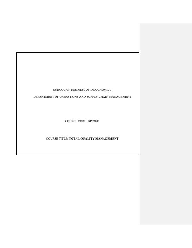 Page 1 – BPS 2201 Total quality management notes – Kenyaplex
