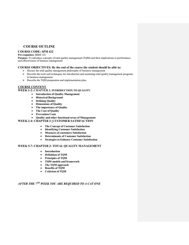 Page 2 – BPS 2201 Total quality management notes – Kenyaplex