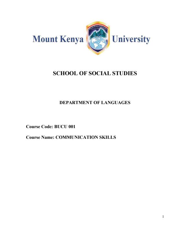 Page 1 – BUCU 001 Communication Skills First Year Notes – Kenyaplex
