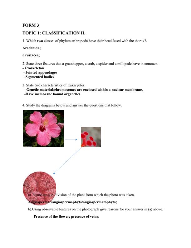 Page 1 – Biology Classification II Topical Questions and Answers – Kenyaplex