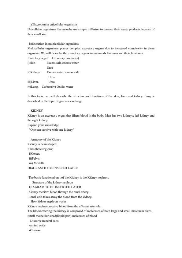 Page 2 – Biology Form Two Notes: Excretion and Homeostasis – Kenyaplex