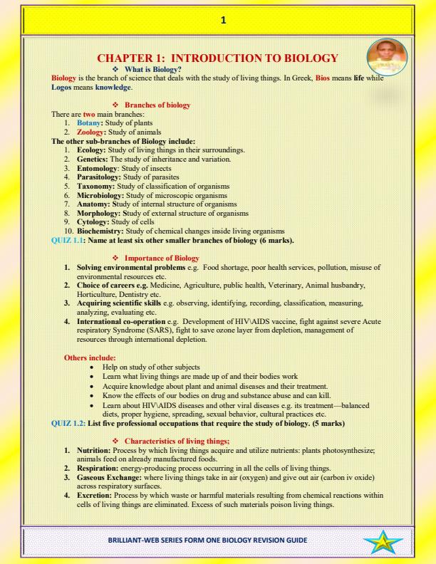 Page 4 – Brilliant Web Biology Form 1 Revision  – Kenyaplex