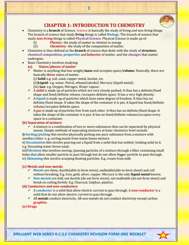 Page 4 – Brilliant Web Chemistry Form 1 Revision  – Kenyaplex