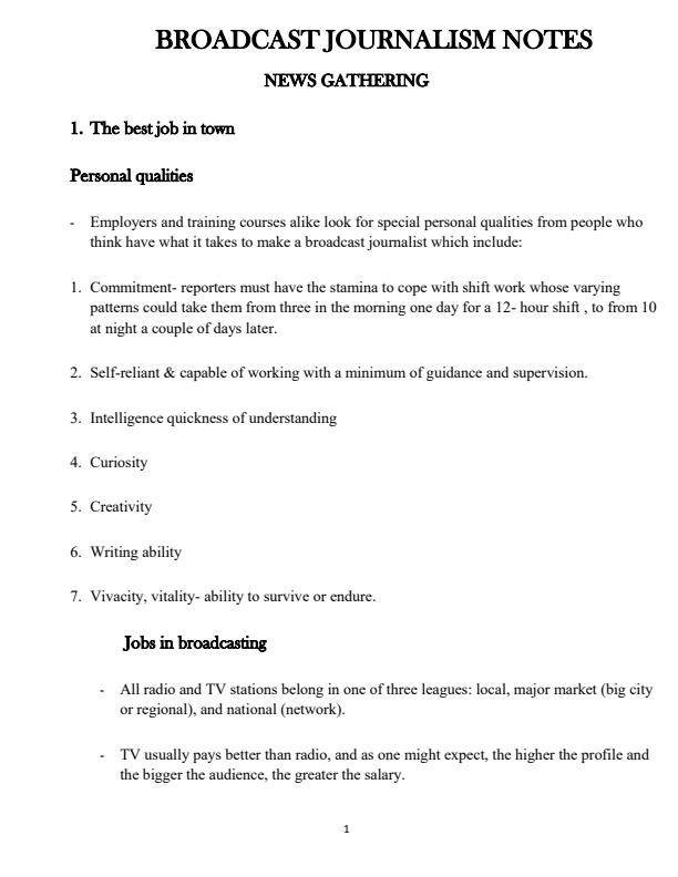 Broadcast Journalism Notes News Gathering 14010
