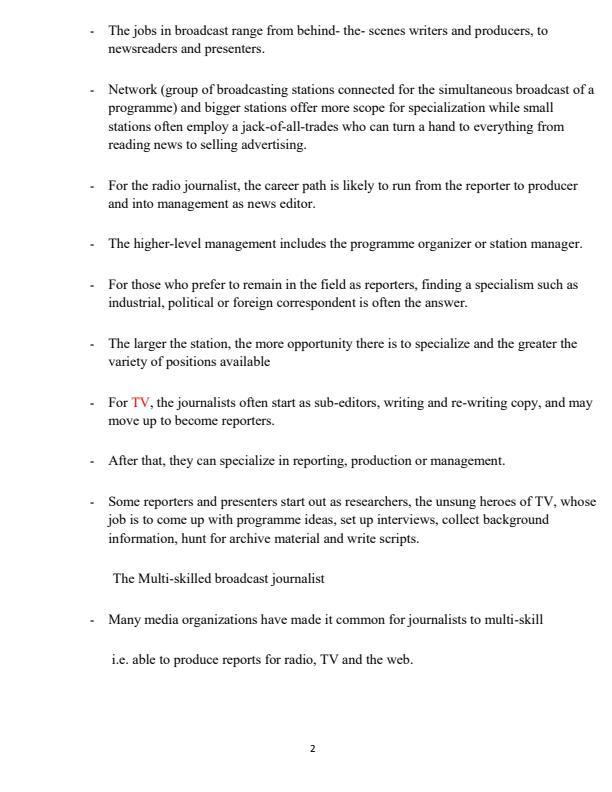 Page 2 – Broadcast Journalism Notes: News Gathering – Kenyaplex