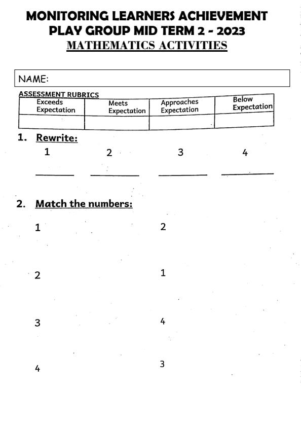 CBC PrePrimary Play Group Term 2 Assesment 14251