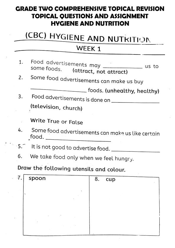 Page 1 – CBC grade 2 hygiene and nutrition topical questions – Kenyaplex