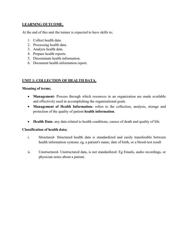 Page 2 – CDACC Level 5 Lecture Notes: Management of Health Information – Kenyaplex