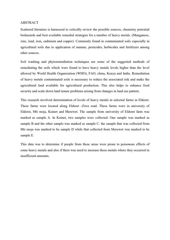 Page 1 – CHEM 317: Research Project: Heavy Metals Levels – Kenyaplex