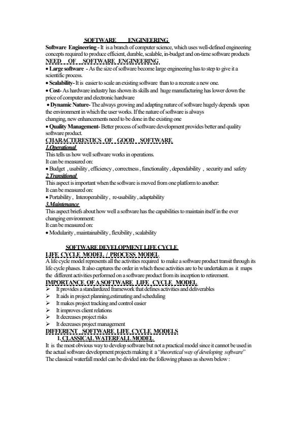 Page 1 – COP 205 : Software Engineering Methodologies Notes – Kenyaplex