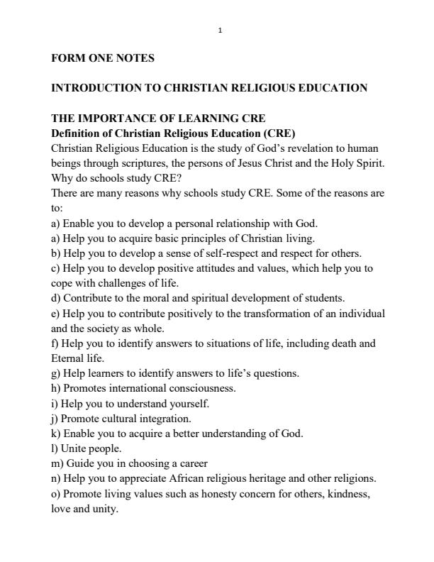 Page 1 – CRE Notes for Form 1 to Form 4 – Kenyaplex