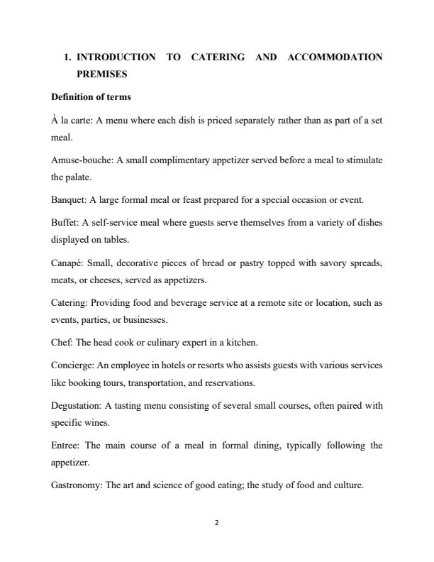 Page 1 – Catering and Accommodation Premises Notes for Diploma in Catering and Accommodation Management – Kenyaplex