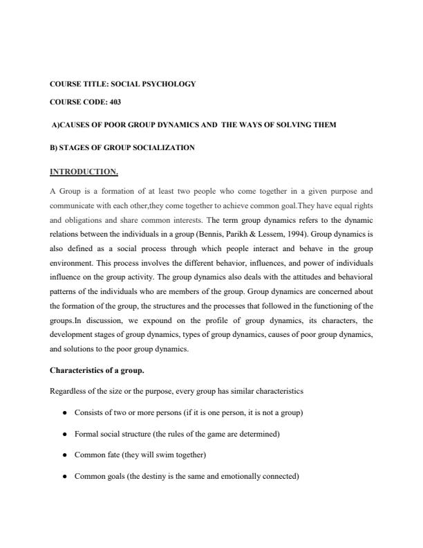 Page 1 – Causes of Poor Group Dynamics and the Ways of Solving Them – Kenyaplex