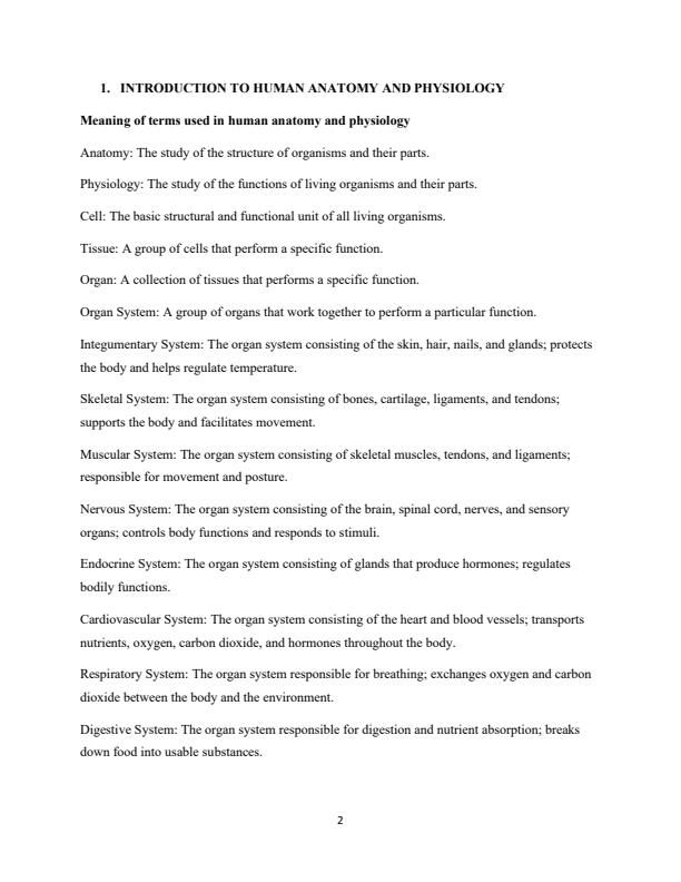 Page 1 – Certificate and Diploma in Nutrition and Dietetics: Human Anatomy and Physiology Notes – Kenyaplex