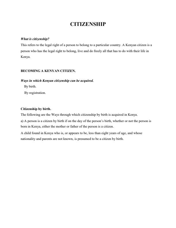 Page 1 – Citizenship Notes: Form 1 History and Government – Kenyaplex